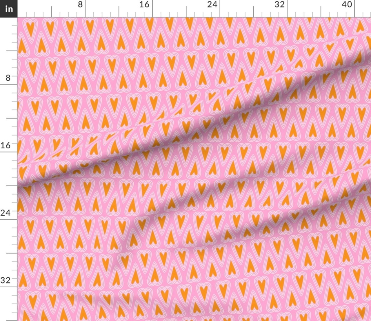 Hearts Pink Whimsical Valentine'S Day Cute Orange Valentine Custom Printed Fabric by Spoonflower Various Fabrics by the Yard or Fat Quarter